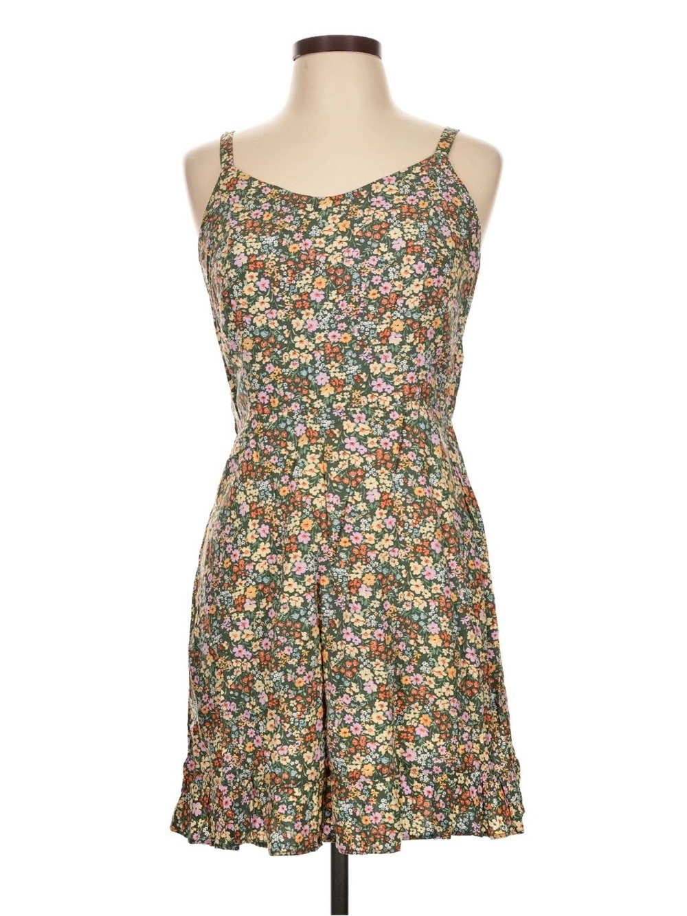 Old Navy Green Floral Spaghetti Strap Mini Dress